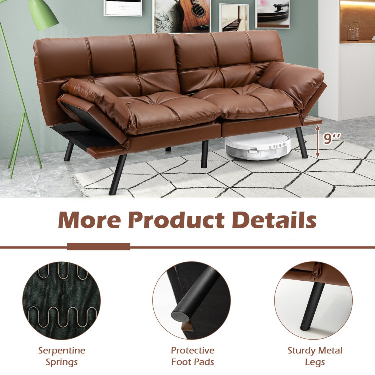 Convertible Memory Foam Futon Sofa Bed with Adjustable Armrest-BrownCostway Gallery View 9 of 10